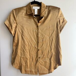 Jones New York Silk Cottagecore Boho Button Down Short Sleeve Blouse Size 4